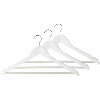 Goedkope 6x witte kleerhangers van hout 44 cm met stang voor broeken