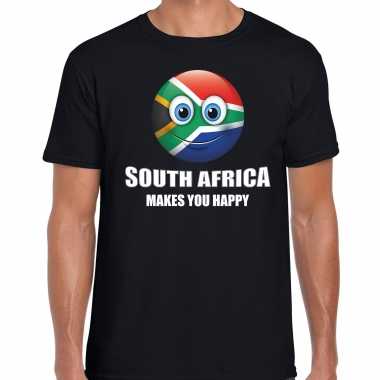 Goedkope africa makes you happy landen / vakantie shirt zwart voor heren met emoticon