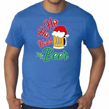 Goedkope blauw kerst shirt / kerstkleren ho ho hold my beer voor heren grote maten