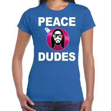 Goedkope blauw kerstshirt / kerstkleren peace dudes voor dames met social media kerstbal
