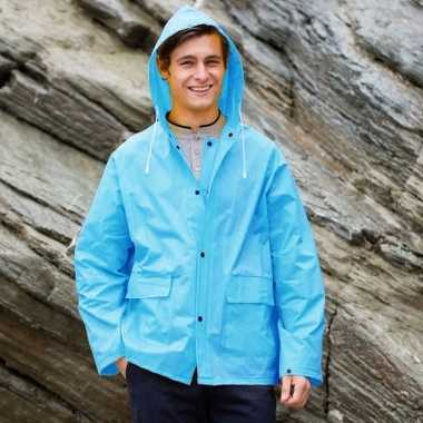 Goedkope blauwe unisex regenjas met drukknoopsluiting voor volwassene