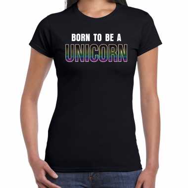 Goedkope born to be a unicorn regenboog t shirt zwart voor dames lhbtkleren / outfit