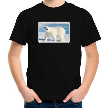 Goedkope dieren t shirt met ijsberen foto zwart voor kinderen ijsbeer cadeau shirt
