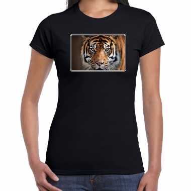 Goedkope dieren t shirt met tijgers foto zwart voor dames tijger cadeau shirt