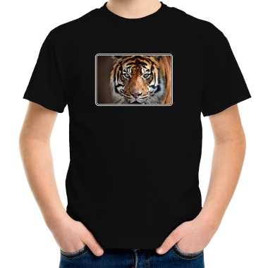 Goedkope dieren t shirt met tijgers foto zwart voor kinderen tijger cadeau shirt
