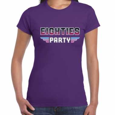 Goedkope eighties party feest t shirt / outfit paars voor dames