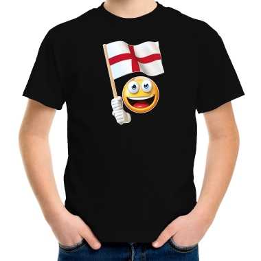 Goedkope engeland fan shirt met smiley en engels zwaaivlaggetje zwart voor kinderen