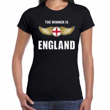 Goedkope engeland landen shirt zwart met the winner is england songfestival bedrukking voor dames