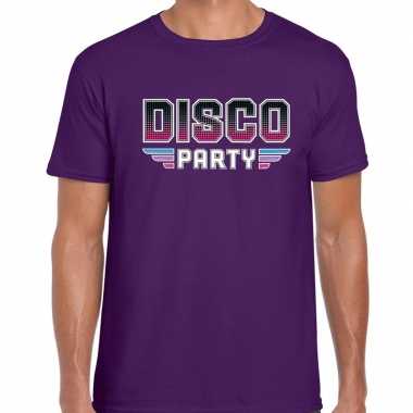 Goedkope feest shirt disco seventies party t shirt paars voor heren