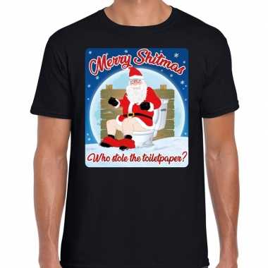 Goedkope fout kerstborrel shirt / kerstshirt merry shitmas zwart voor heren