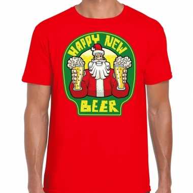 Goedkope fout oud en nieuw / kerst shirt happy new beer rood voor heren