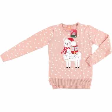 Goedkope foute kersttrui lama/alpaca roze voor vrouwen