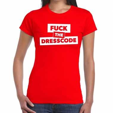 Goedkope fuck the dresscode fun t shirt rood voor dames