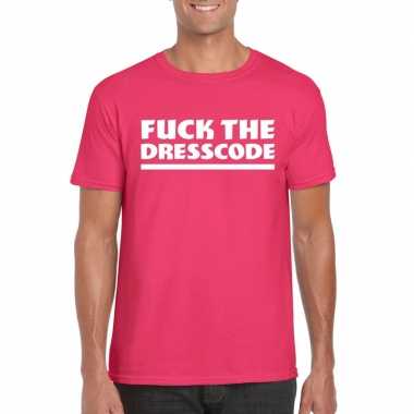 Goedkope fuck the dresscode fun t shirt voor heren roze