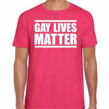 Goedkope gay lives matter protest / betoging shirt anti homo discriminatie fuchsia roze voor heren