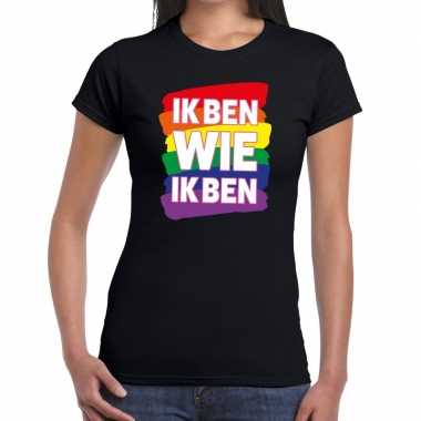 Goedkope gay pride ik ben wie ik ben shirt zwart dames