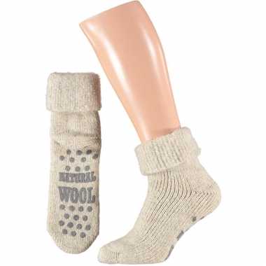 Goedkope gebreide anti slip huissokken/slofsokken kort grijs maat 39 42 voor vrouwen/dames