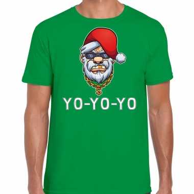 Goedkope groen kerst shirt/ kerstkleren gangster / rapper santa voor heren
