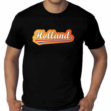 Goedkope grote maten zwart fan shirt / kleren holland met nederlandse wimpel ek/ wk voor heren
