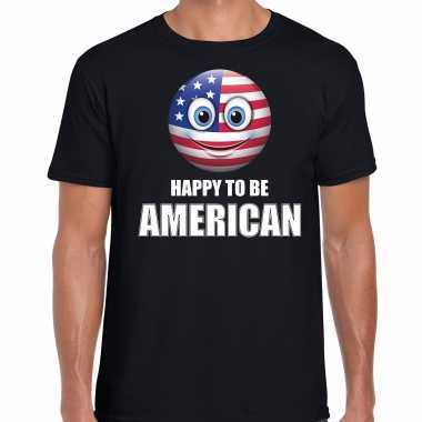 Goedkope happy to be american landen shirt zwart voor heren met emoticon