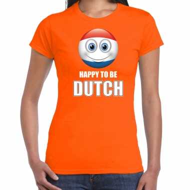 Goedkope happy to be dutch landen shirt oranje voor dames met emoticon