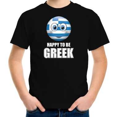 Goedkope happy to be greek landen shirt zwart voor kinderen met emoticon
