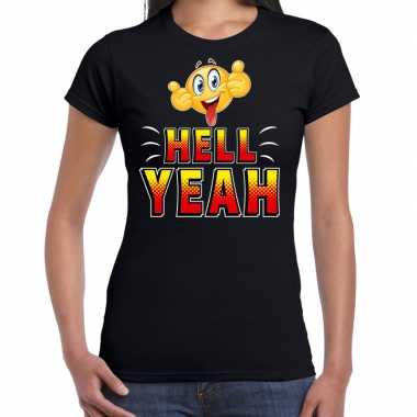 Goedkope hell yeah emoticon fun shirt dames zwart