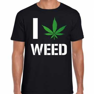 Goedkope i love weed fun shirt zwart voor heren drugs thema