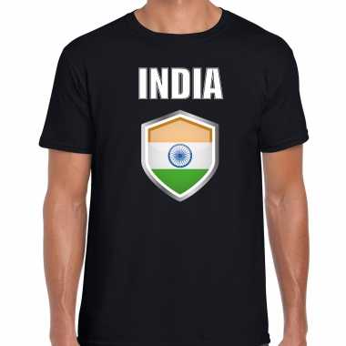 Goedkope india fun/ supporter t shirt heren met indiaanse vlag in vlaggenschild