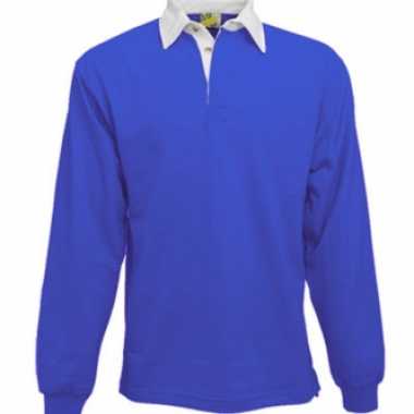 Goedkope kleren kobaltblauw rugbyshirt met witte kraag