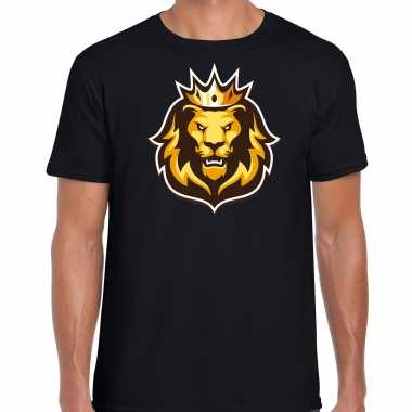 Goedkope koningsdag shirt zwart voor heren leeuwenkop met kroon