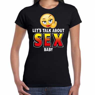 Goedkope lets talk about sex emoticon fun shirt dames zwart