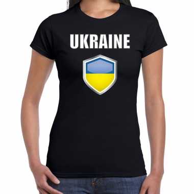 Goedkope oekraine fun/ supporter t shirt dames met oekraiense vlag in vlaggenschild