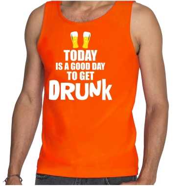 Goedkope oranje good day to get drunk bier tanktop / mouwloos koningsdag t shirt voor heren