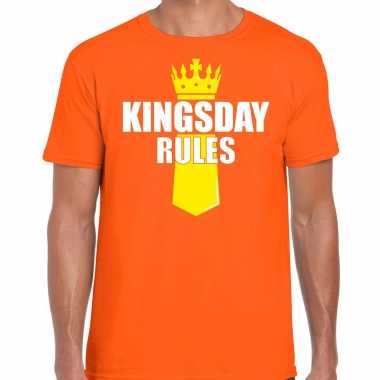 Goedkope oranje kingsday rules shirt met kroontje koningsdag t shirt voor heren
