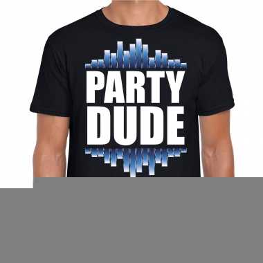 Goedkope party dude fun tekst / feest disco t shirt zwart voor heren