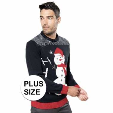 Goedkope plus size navy blauwe foute/lelijke gebreide kersttrui met sneeuwpop print voor volwassenen