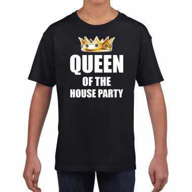 Goedkope queen of the house party t shirts voor thuisblijvers tijdens koningsdag zwart kinderen / meisjes