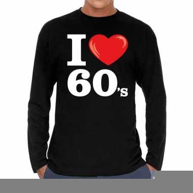 Goedkope sixties long sleeve shirt met i love 60s bedrukking zwart vo