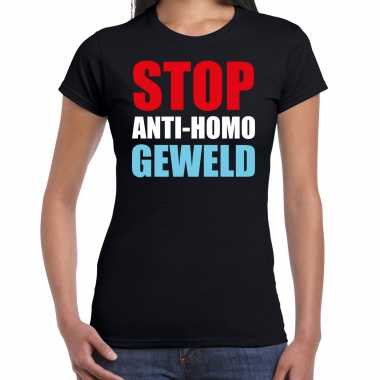 Goedkope stop anti homo geweld protest / betoging shirt zwart voor dames