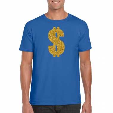 Goedkope verkleedkleren gangster / gouden dollar t shirt blauw voor heren