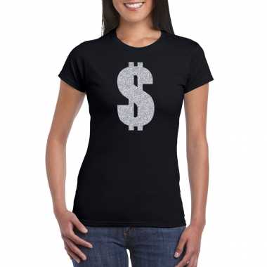 Goedkope verkleedkleren gangster / zilveren dollar t shirt zwart voor dames