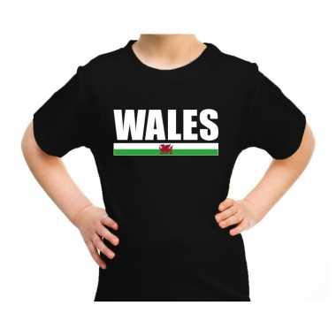Goedkope wales supporter / verenigd koninkrijk landen shirt zwart voor kids
