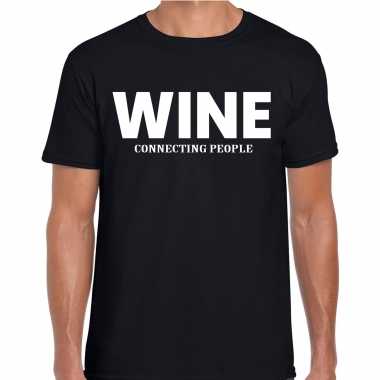 Goedkope wine connecting people drank / alcohol fun shirt zwart voor heren drank thema