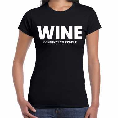 Goedkope wine connecting people fun drank / alcohol shirt zwart voor dames drank thema