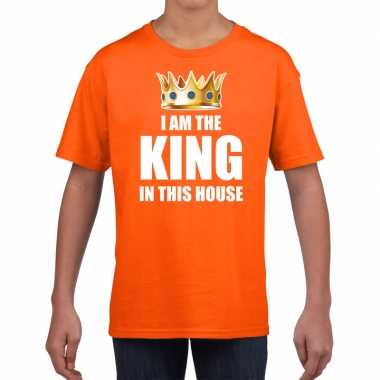 Goedkope woningsdag im the king in this house t shirts voor thuisblijvers tijdens koningsdag oranje jongens / kinderen
