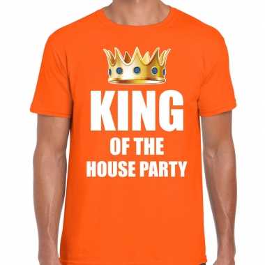 Goedkope woningsdag king of the house party t shirts voor thuisblijvers tijdens koningsdag oranje heren