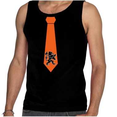 Goedkope zwart fan tanktop / hemdje holland oranje leeuw stropdas ek/ wk voor heren