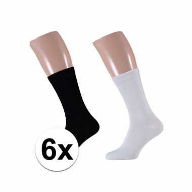 Goedkope zwarte en witte basic sokken voor heren 6 paar