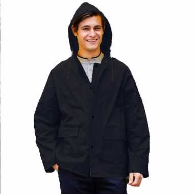 Goedkope zwarte unisex regenjas met drukknoopsluiting voor volwassene